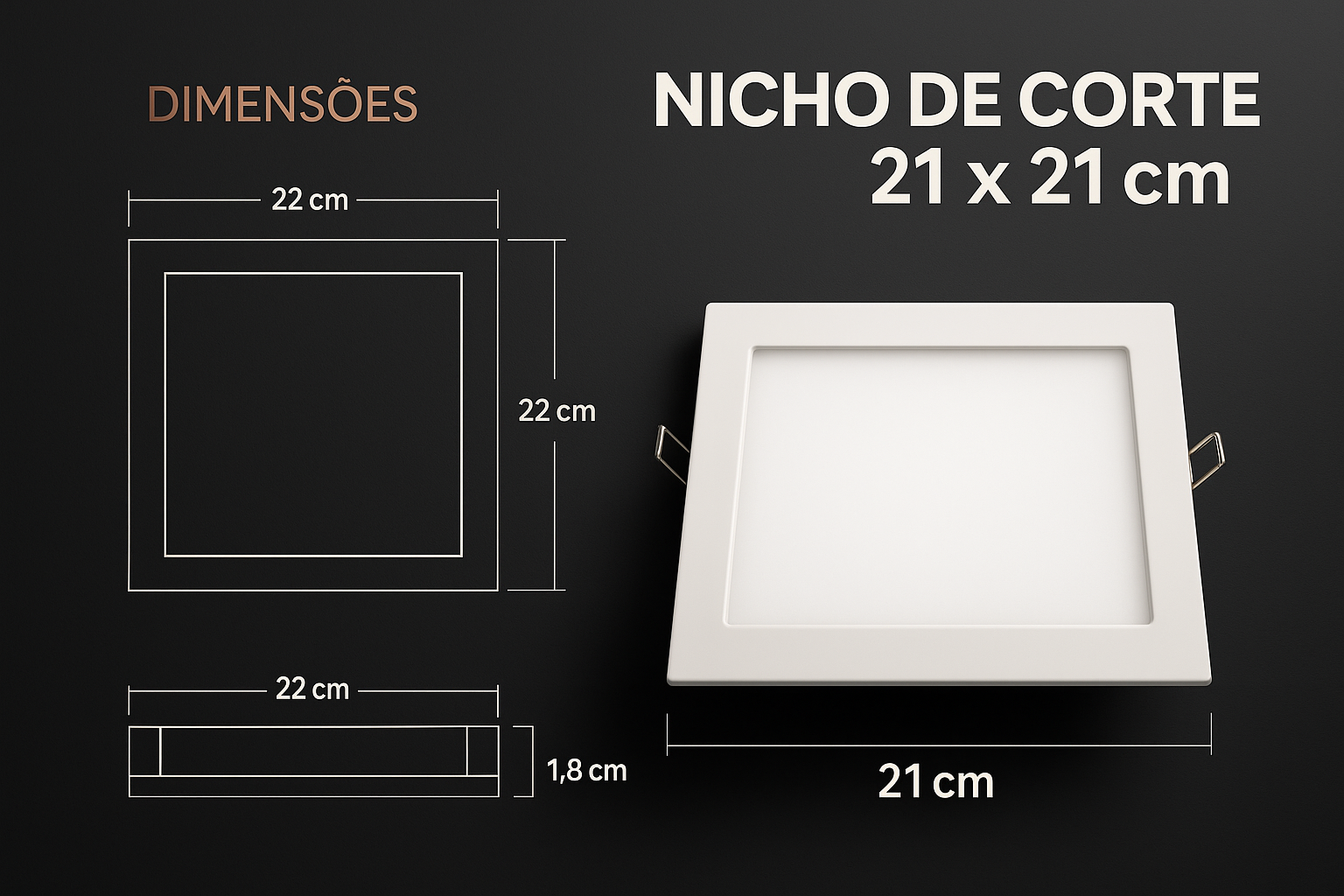 Plafon LED Quadrado Embutir