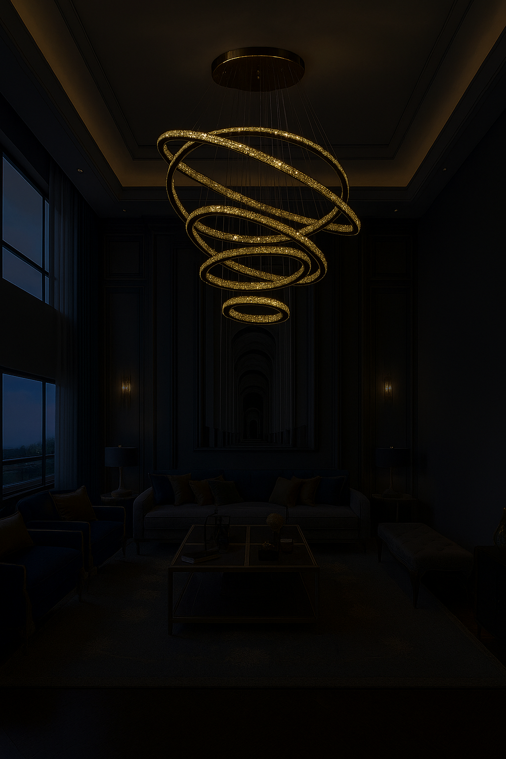 Lustre Pendente Luxo 5 Anéis